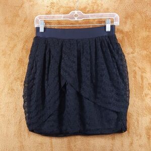 J CREW Skirt Womens Size 2 Black Lace Pull On Tiered Tulip Lined